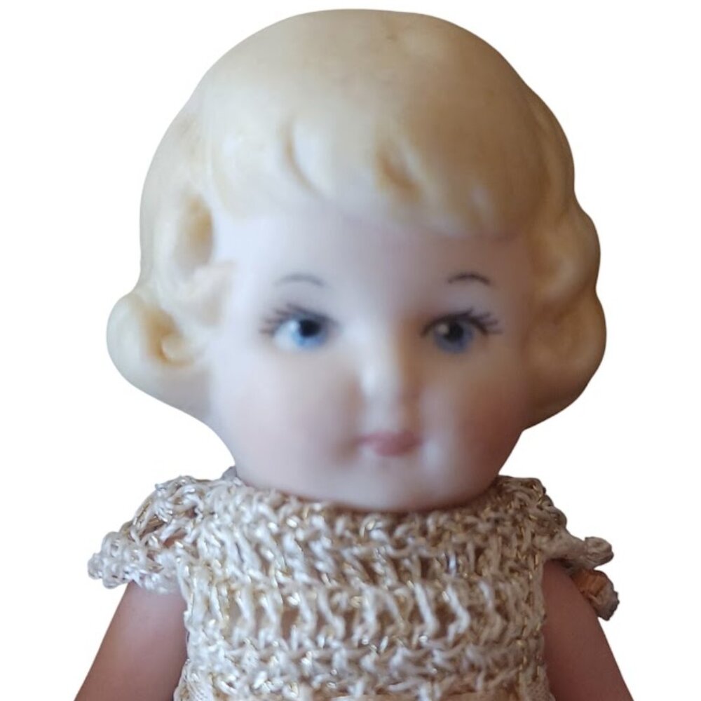 2 Vintage Bisque Jointed Dolls, 3.75", Made in Germany, In Crochet Clothes - Picture 2 of 10